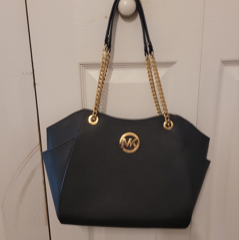 Michael Kors Black and Gold Shoulder Bag with Chain Straps